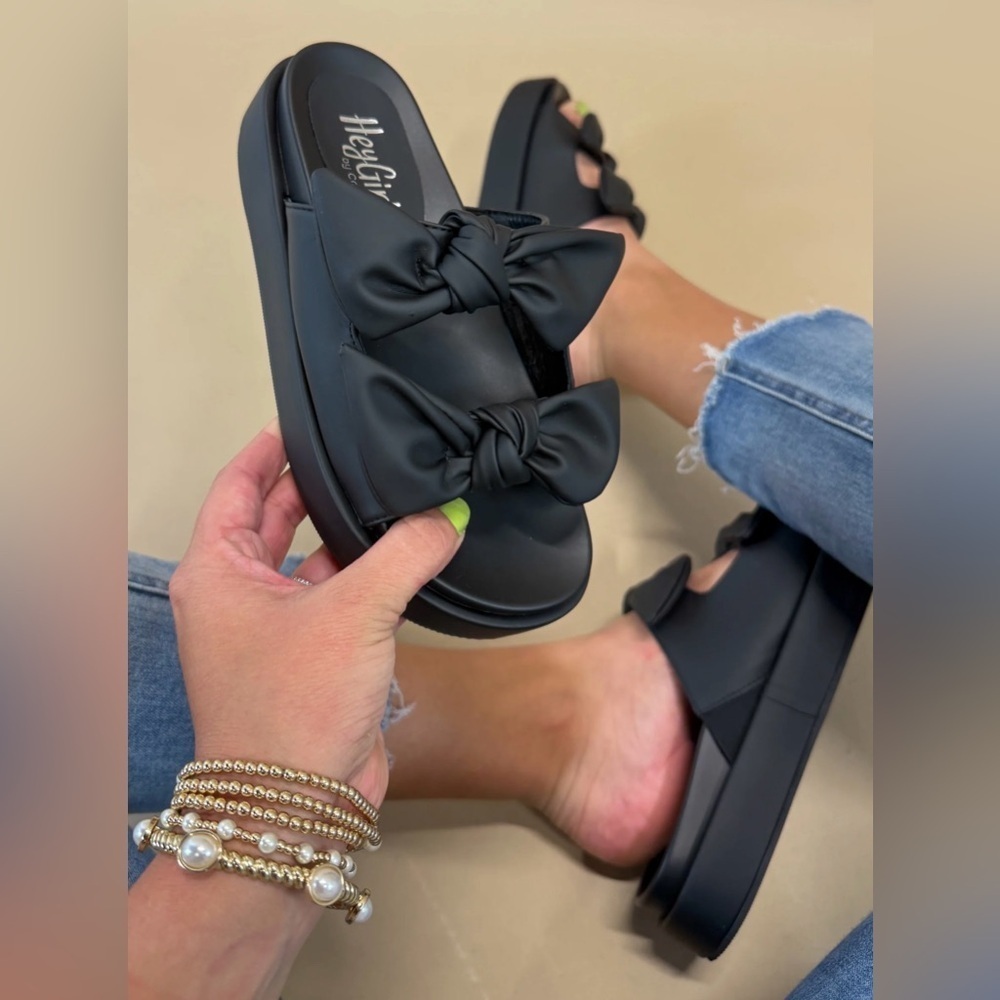 Black Bow Slide Sandals - Picture 5 of 5